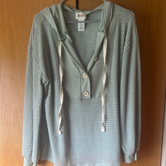BIBI  Waffle Knit Hoodie in Light Green - Picture 1 of 2
